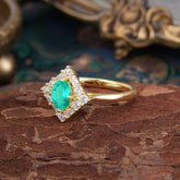 1 Carat Oval Cut Vintage Cluster Emerald Engagement Ring